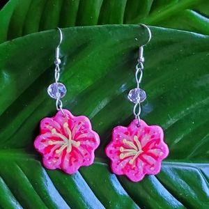 🌺 Handmade Hibiscus Dangle Earrings 🌺
